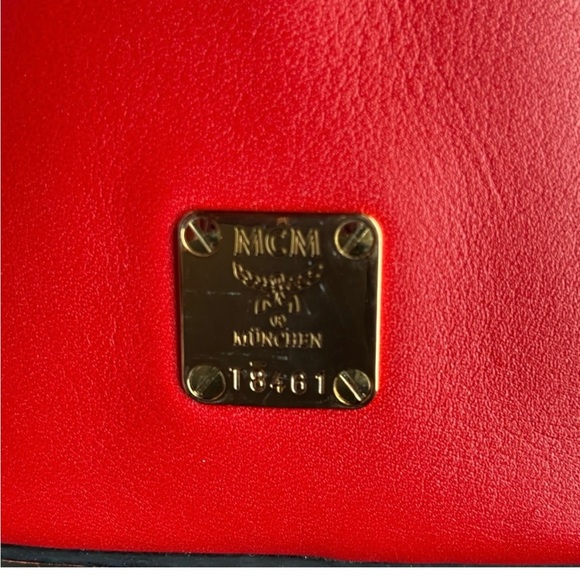 EUC MCM Studded Claudia Red Coated Canvas and Leather Tote - Picture 8 of 10